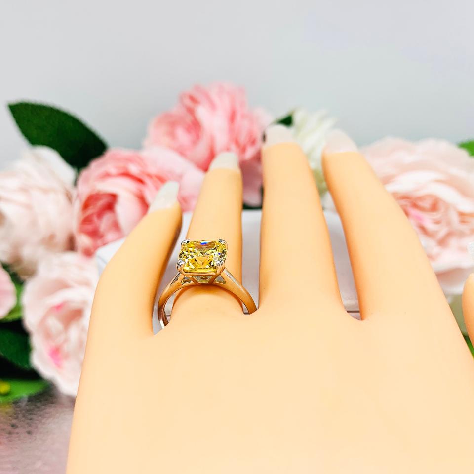 Canary Yellow Cushion CZ Split Prong Engagement Ring
