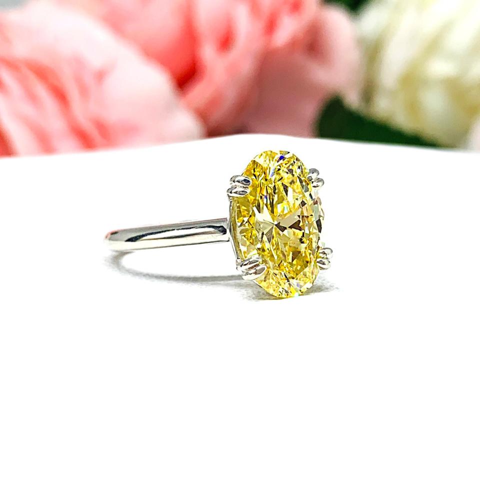 Canary Yellow Oval CZ Engagement Ring 12x8mm 3.5 Carats Split Prong