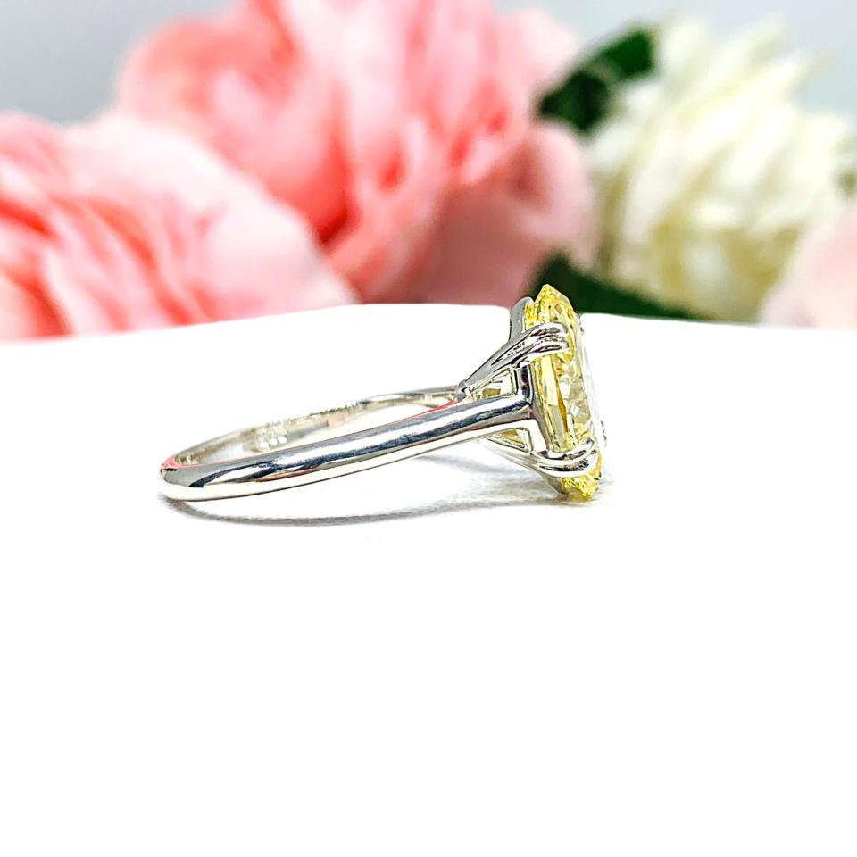 Canary Yellow Oval CZ Engagement Ring 12x8mm 3.5 Carats Split Prong