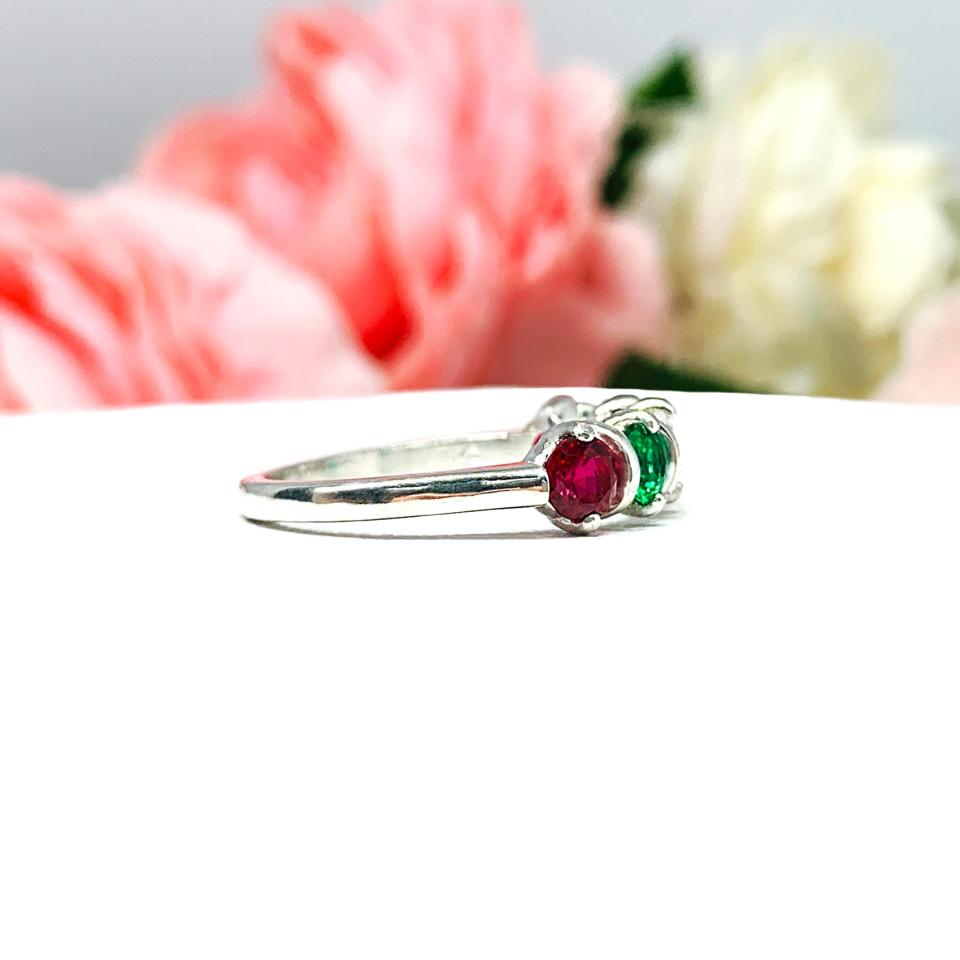 Christmas Star 4mm Lab Ruby Lab Emerald CZ Ring