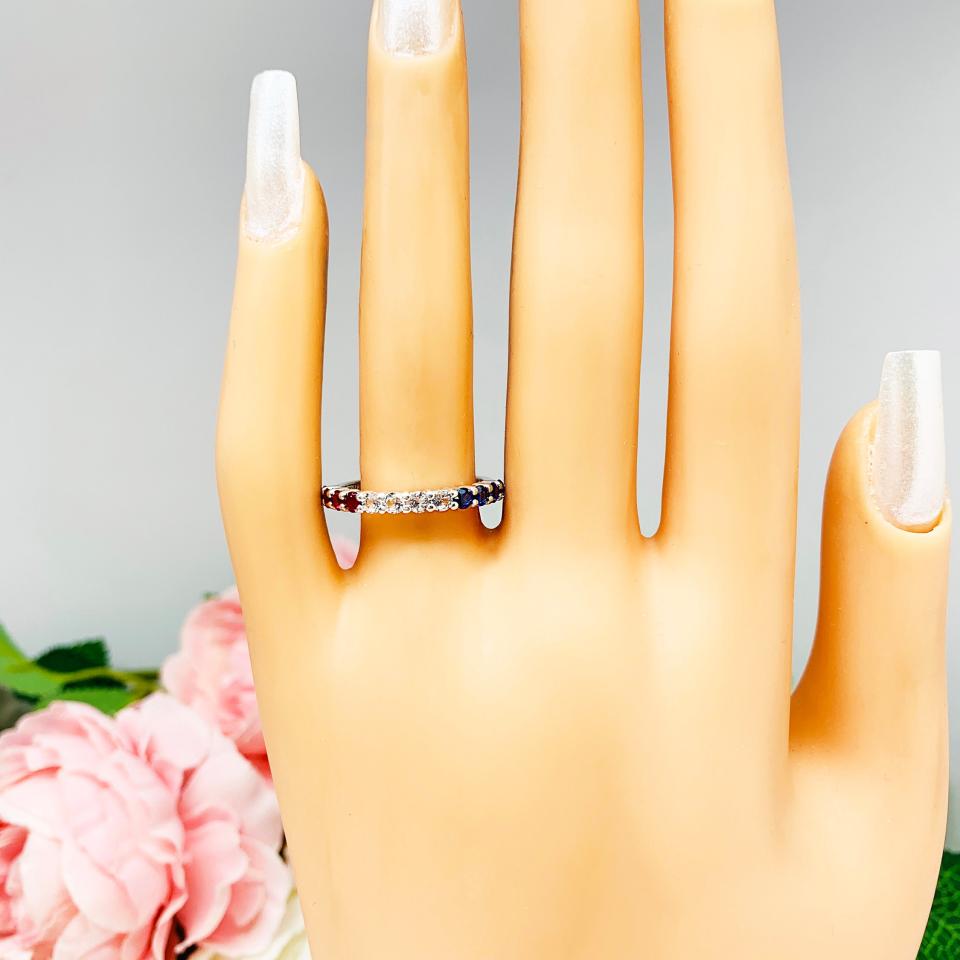 Lab Sapphire and Ruby 2.5mm Round Fourth of July Band or Stacking Ring