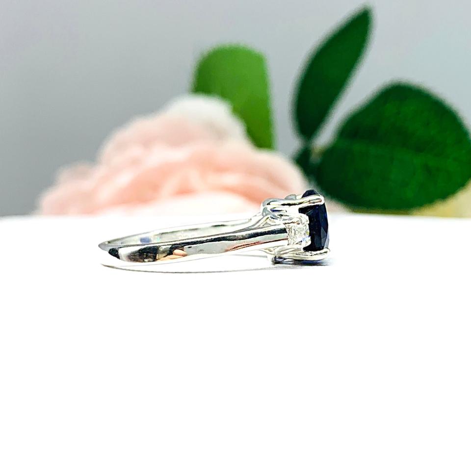 Lab Blue Sapphire 8mm Round CZ Ring Sterling Silver