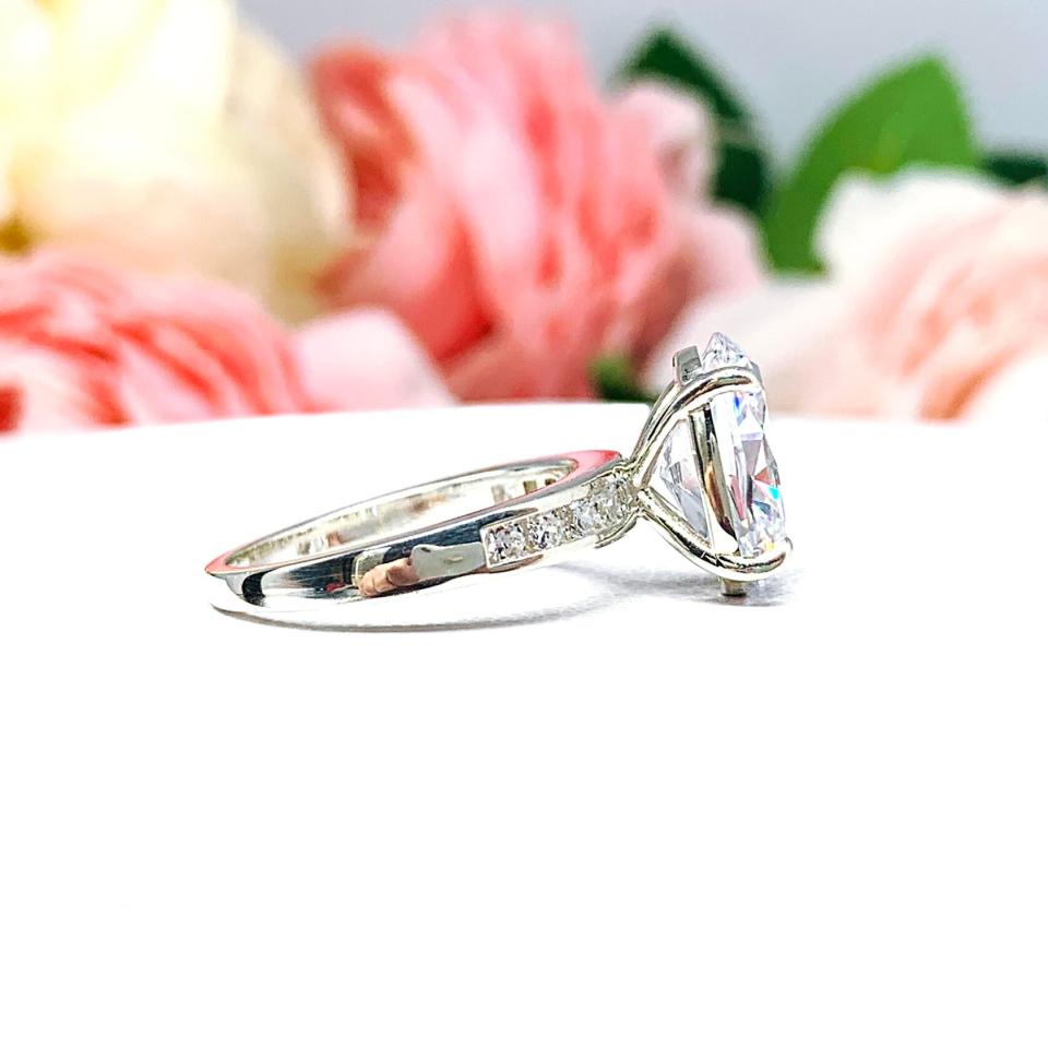 Oval-Cut CZ Channel-Set Engagement Ring • 12x8mm, Sterling Silver, Size 6