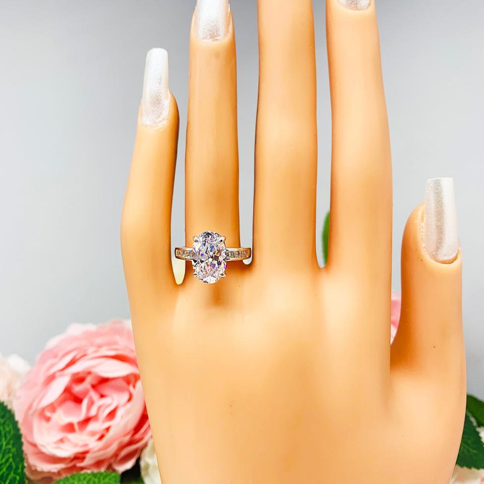 Oval-Cut CZ Channel-Set Engagement Ring • 12x8mm, Sterling Silver, Size 6