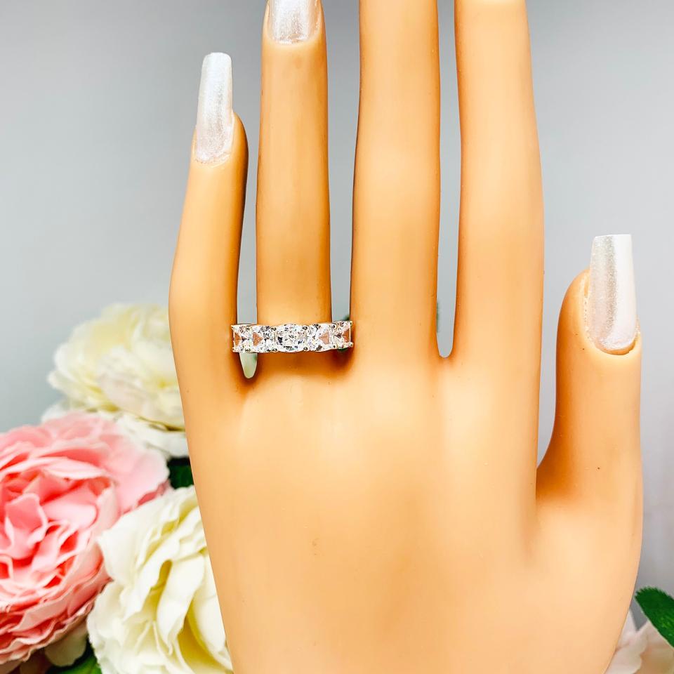 Cushion CZ Five Stone Ring 5mm Cubic Zirconia Sterling Silver SIZE 6