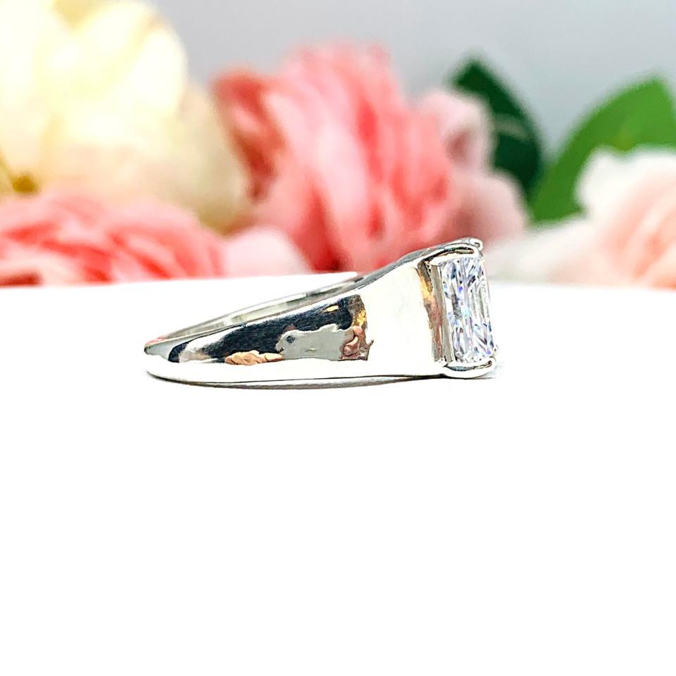 Radiant CZ Engagement Wide Band Sterling Silver Ring