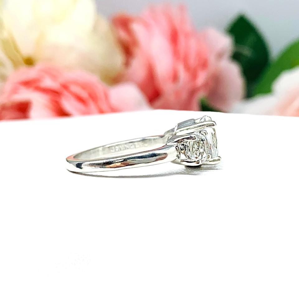 Natural White Topaz 3 Stone Engagement Ring - 8mm and 5mm round stones - Sterling silver setting