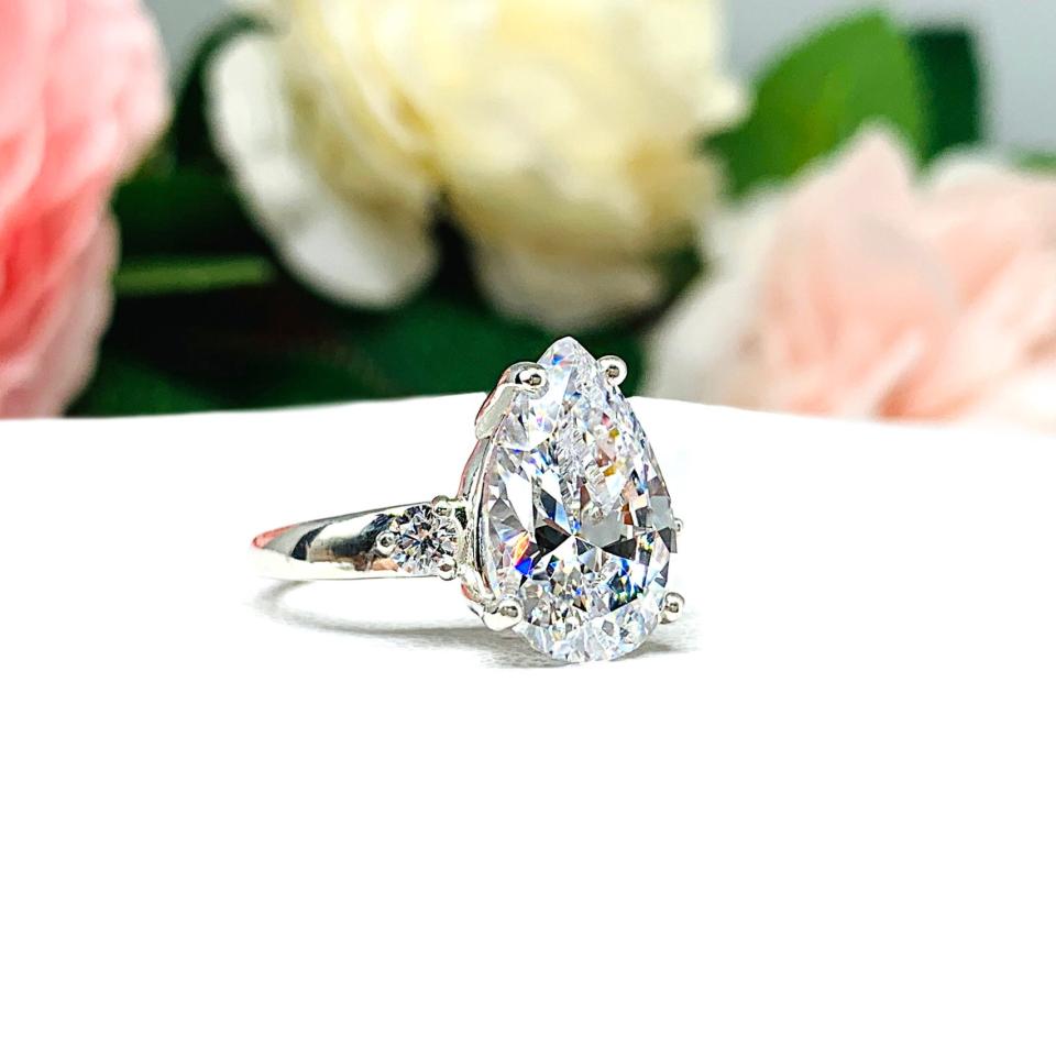Pear CZ Engagement Round Accents Engagement Ring
