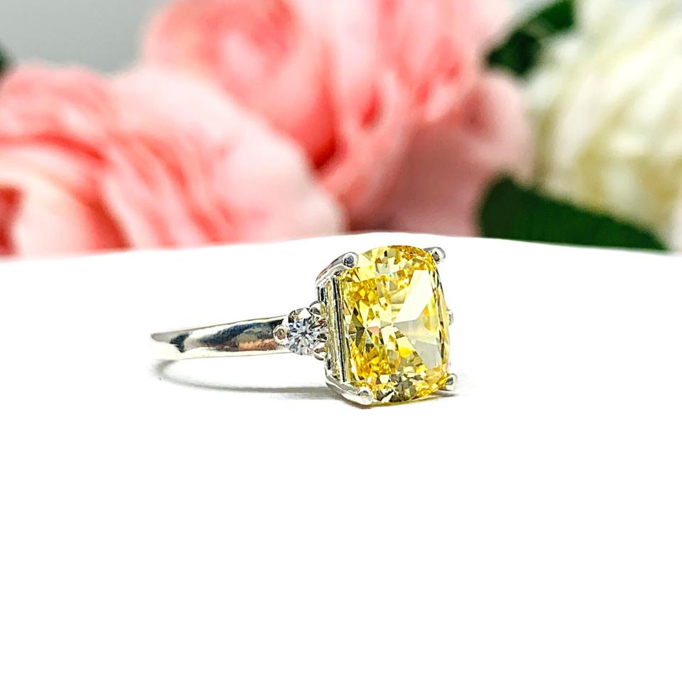 Elongated Cushion Canary Cubic Zirconia Engagement Ring