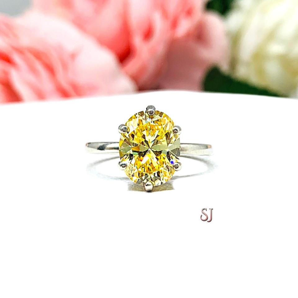 Canary Yellow Oval CZ Engagement Ring 6 Prong