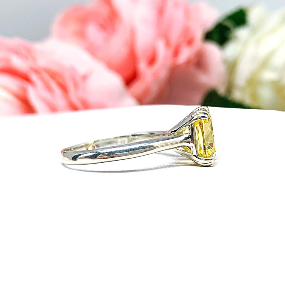 Canary Yellow Cushion CZ Split Prong Engagement Ring