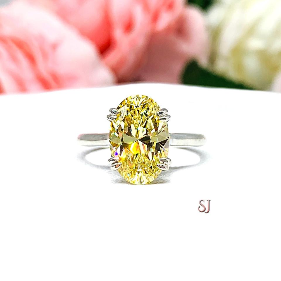 Canary Yellow Oval CZ Engagement Ring 12x8mm 3.5 Carats Split Prong