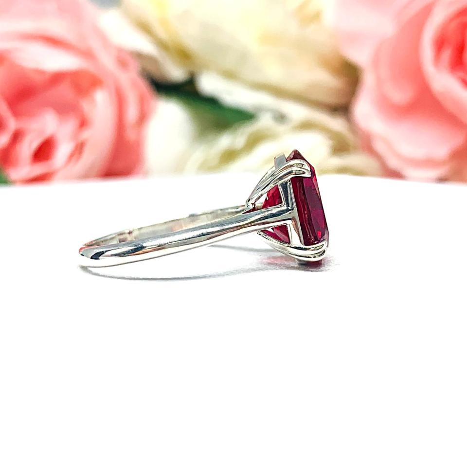 Lab Created Ruby Elongated Cushion Sterling Silver Ring