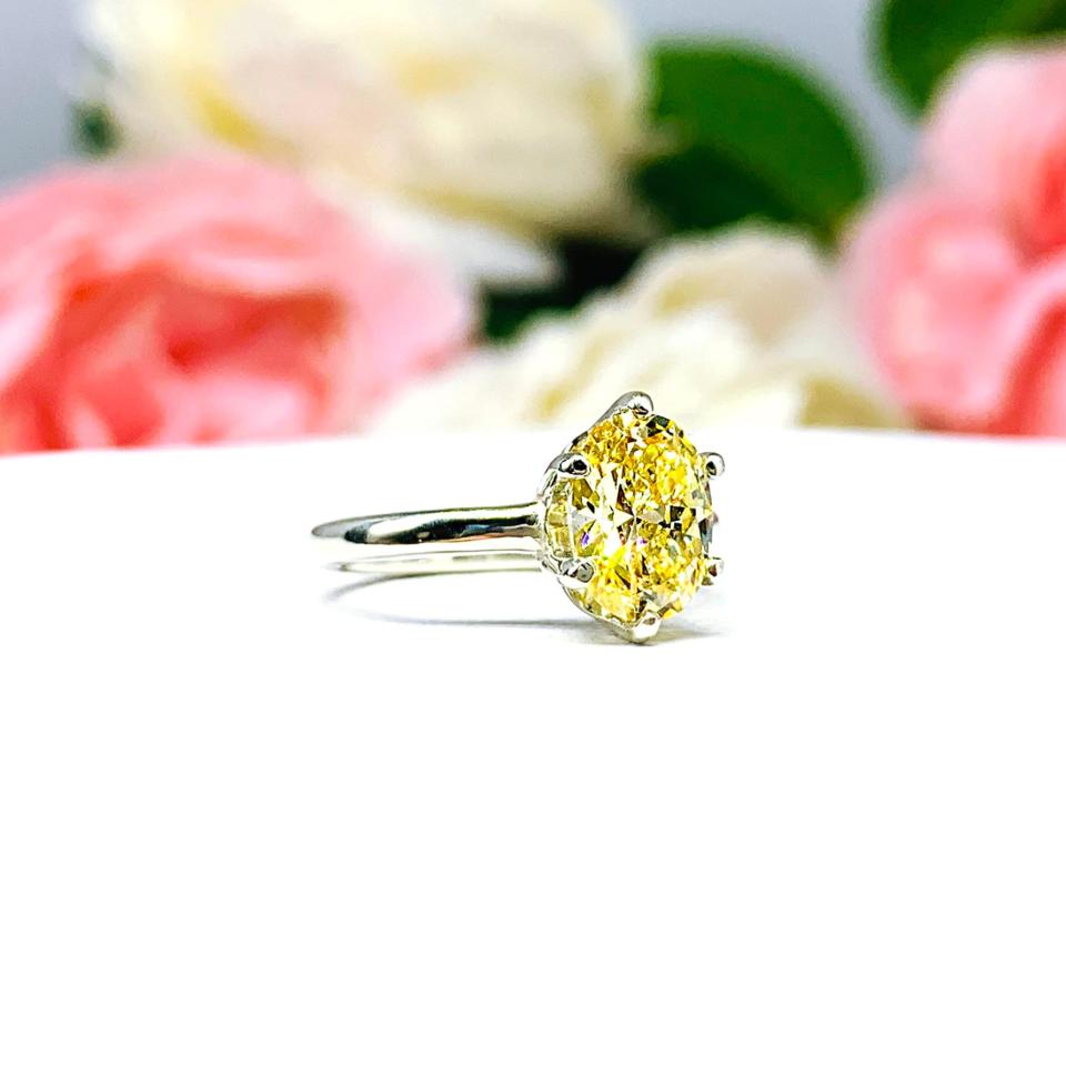 Canary Yellow Oval CZ Engagement Ring 8x6mm 1.25 Carats 6 Prong