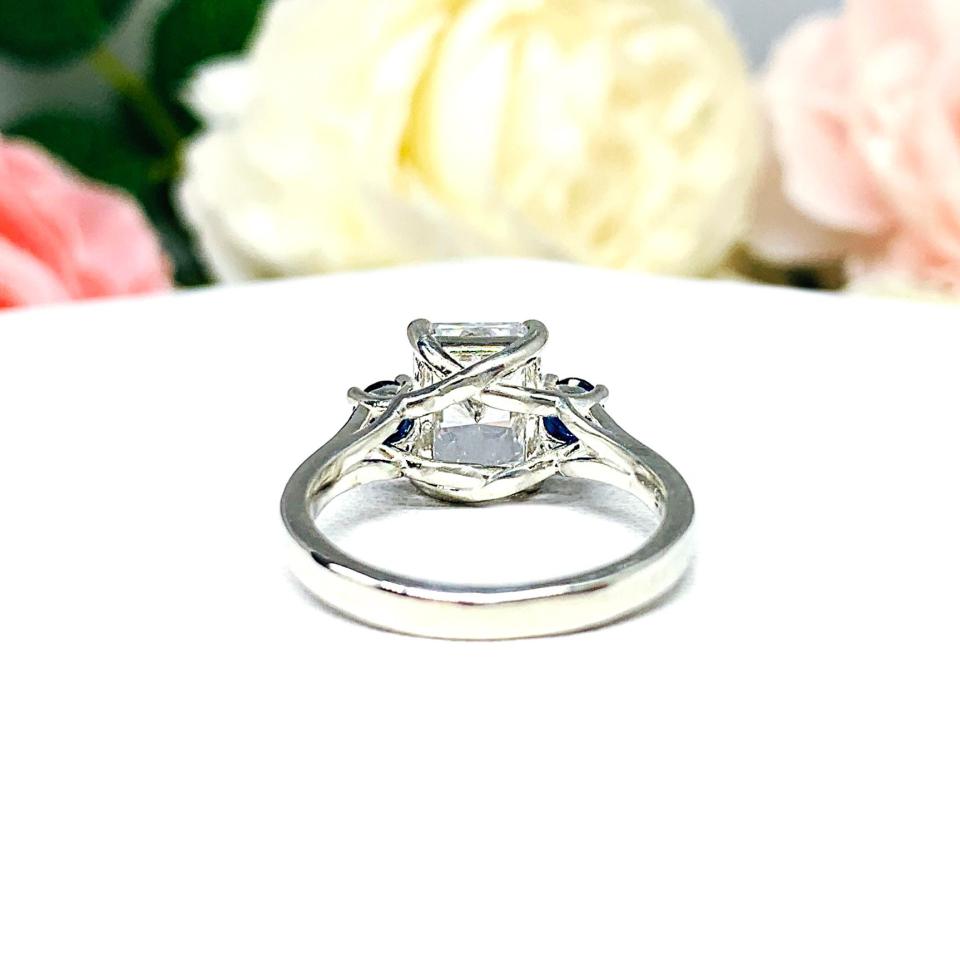 Radiant Cubic Zirconia Blue Sapphire Accents Engagement Ring