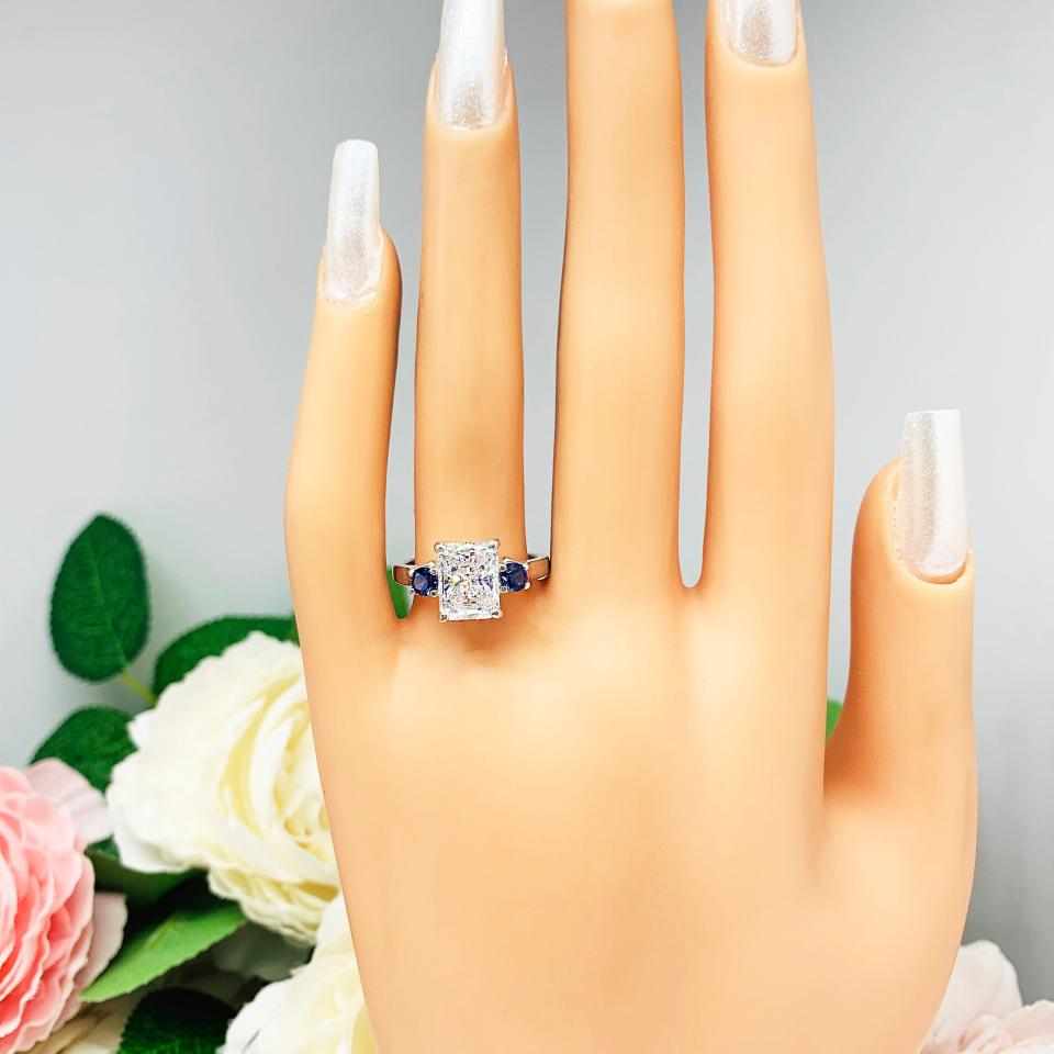 Radiant Cubic Zirconia Blue Sapphire Accents Engagement Ring