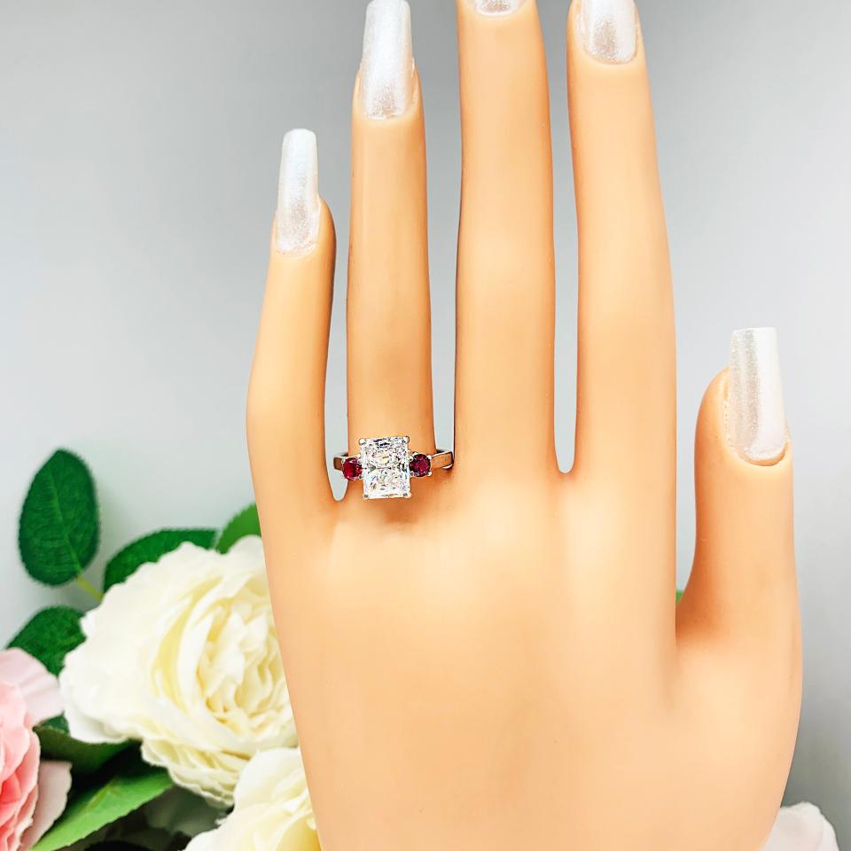 Radiant Cubic Zirconia Ruby Accents Engagement Ring