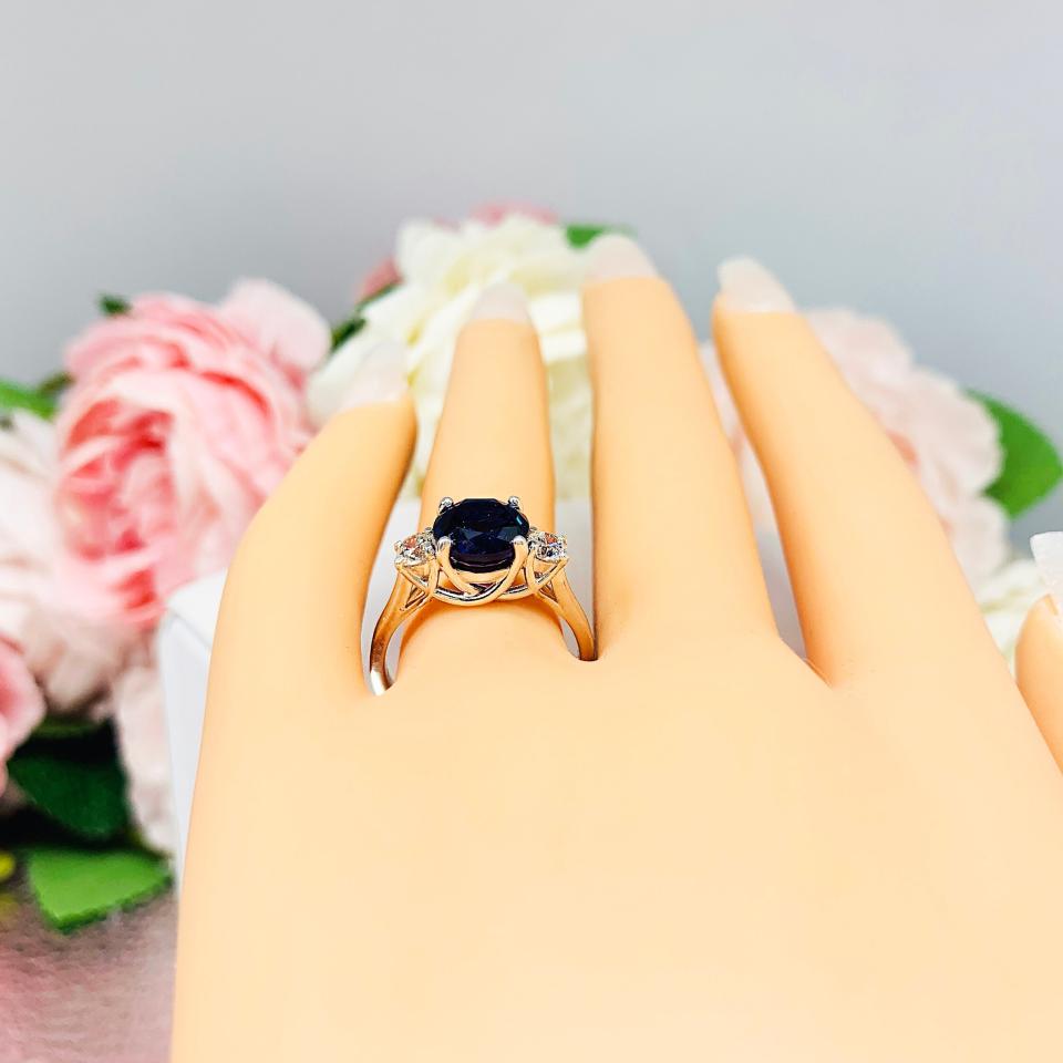 Lab Blue Sapphire 8mm Round CZ Ring Sterling Silver