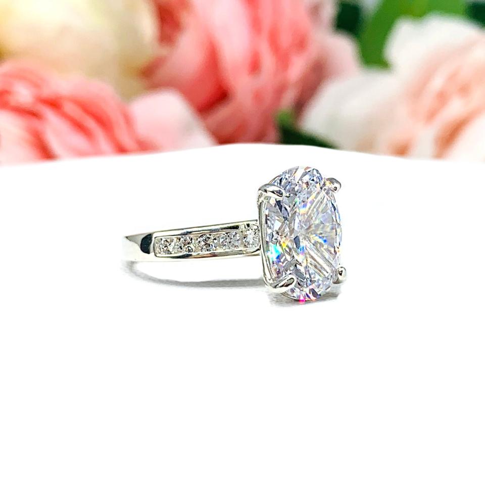 Oval-Cut CZ Channel-Set Engagement Ring • 12x8mm, Sterling Silver, Size 6