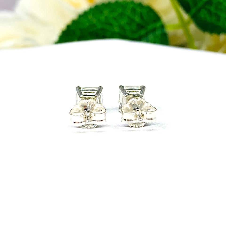 Asscher Near Colorless Cubic Zirconia Stud Earrings