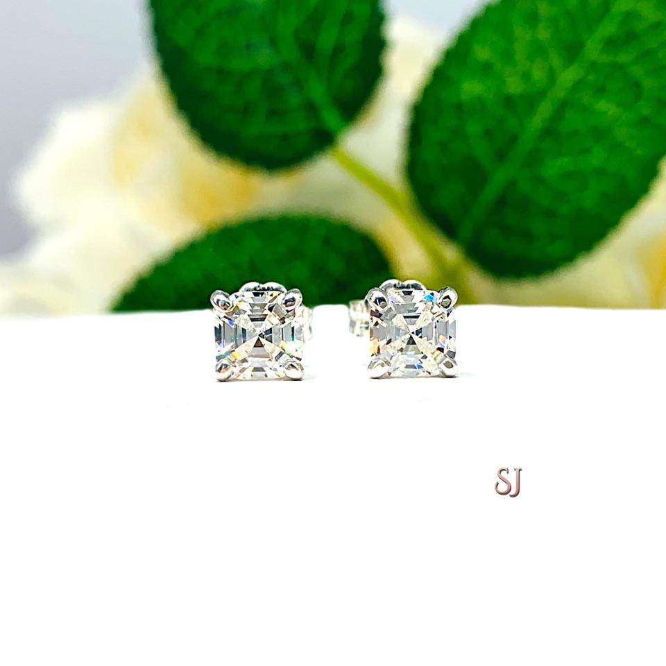 Asscher Near Colorless Cubic Zirconia Stud Earrings
