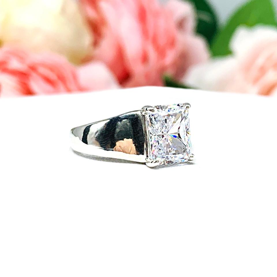 Radiant CZ Engagement Wide Band Sterling Silver Ring