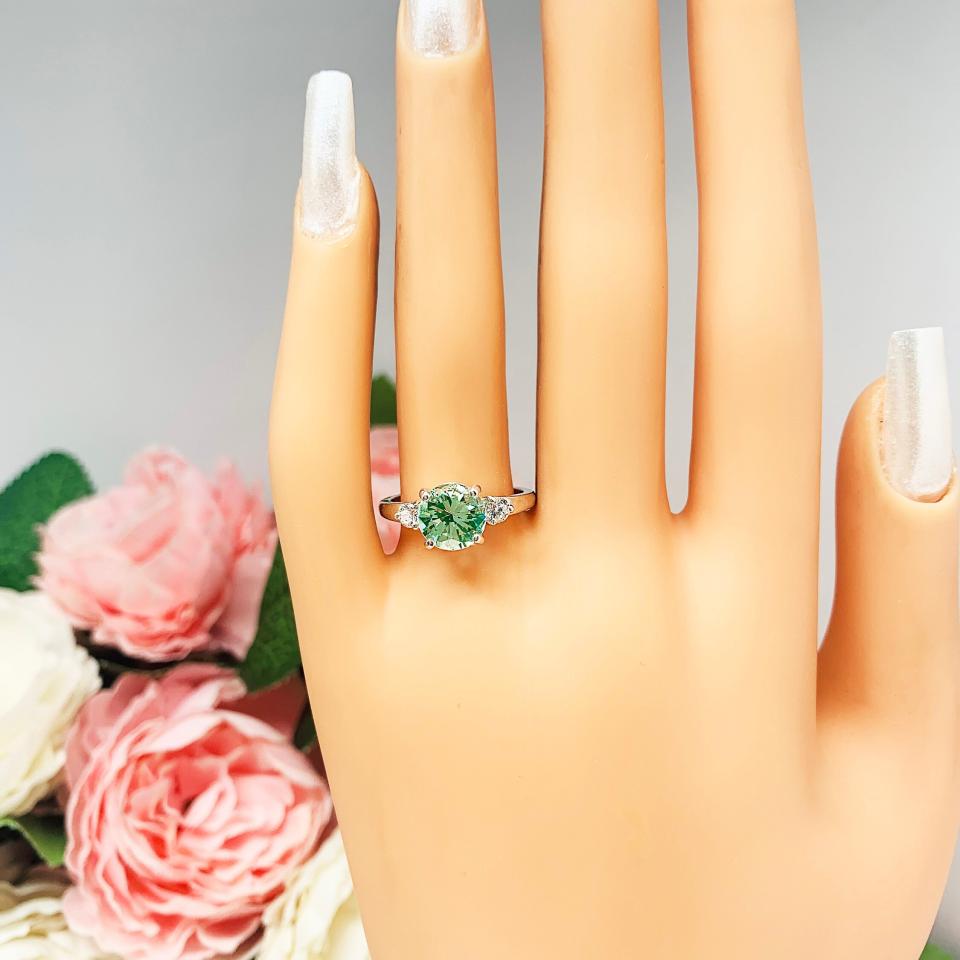 Seafoam Green Lab Spinel Round, CZ Accents Ring