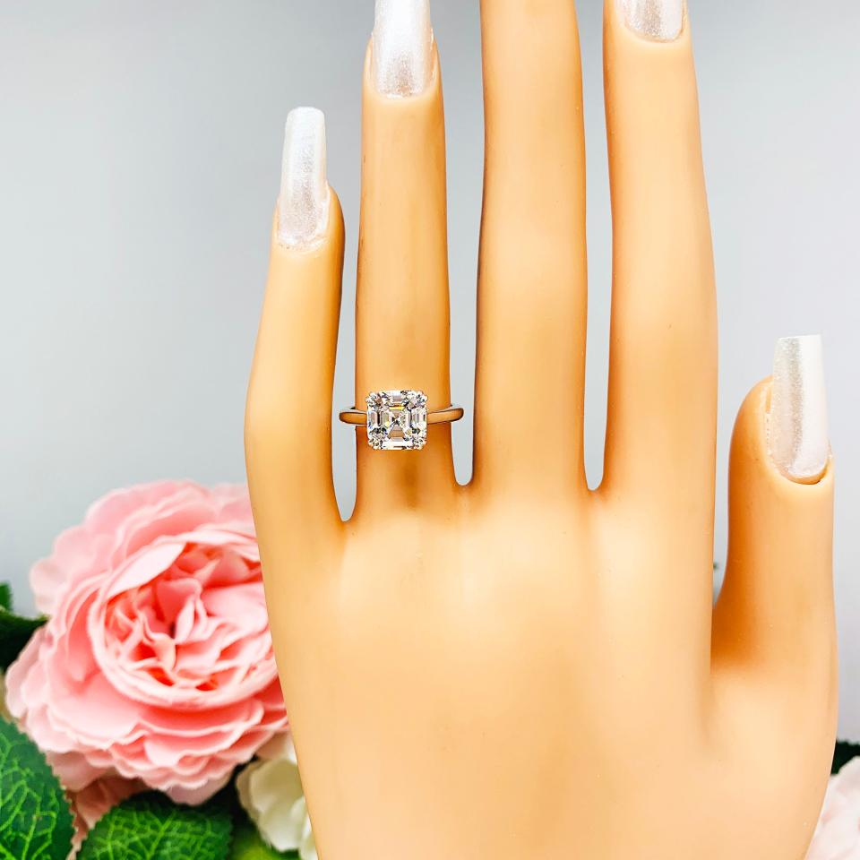 Asscher 8mm CZ Split Prong Engagement Ring