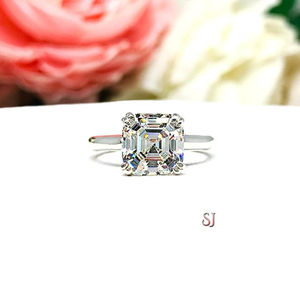Asscher 8mm CZ Split Prong Engagement Ring
