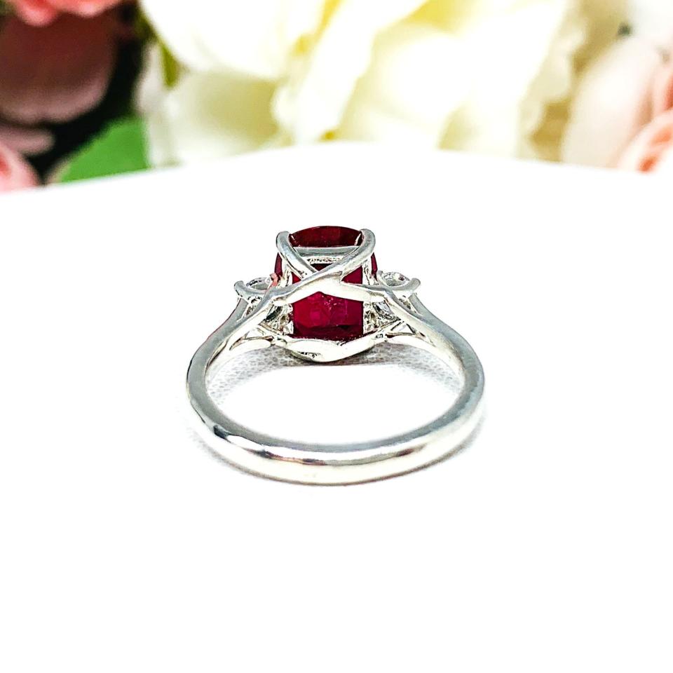 Lab Created Ruby Elongated Cushion Cut Ring Round CZ Accents Sterling Silver