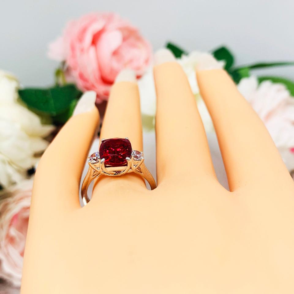 Lab Created Ruby Elongated Cushion Cut Ring Round CZ Accents Sterling Silver