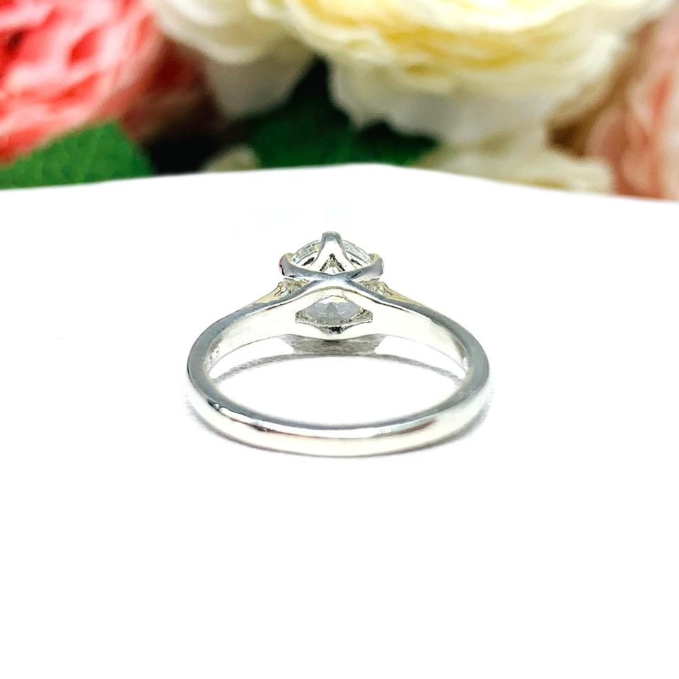 Round CZ 6 Prong Sterling Silver Engagement Ring Near Colorless CZ Weave Design Setting