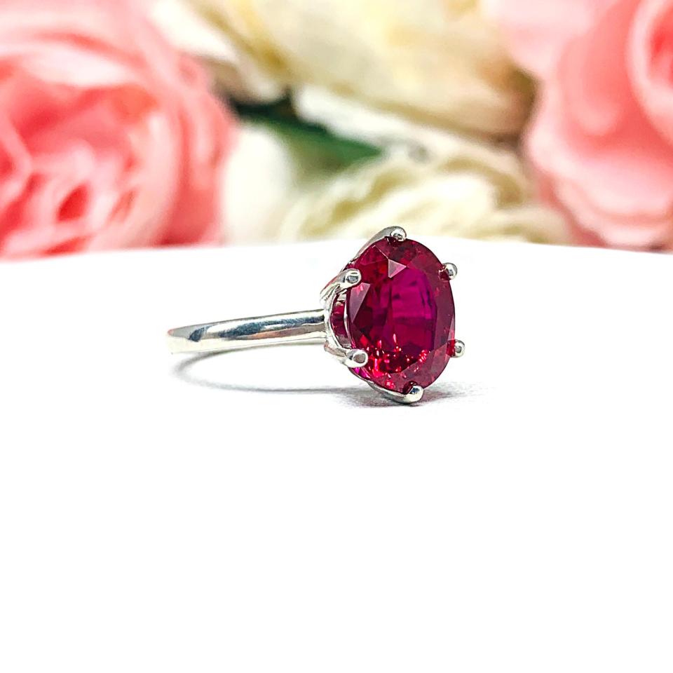 Lab Created Ruby Oval Six Prong Ring Sterling Silver