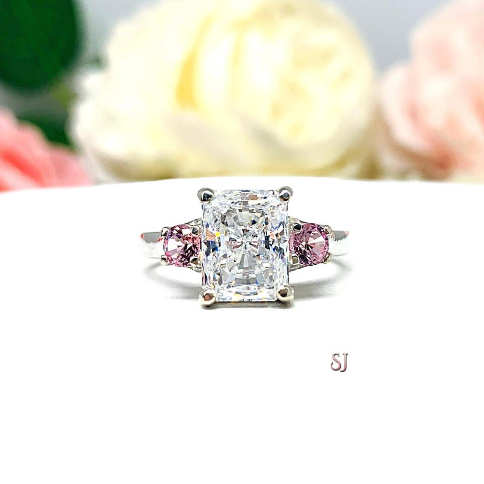 Radiant Cubic Zirconia Padparadscha Sapphire Accents Engagement Ring