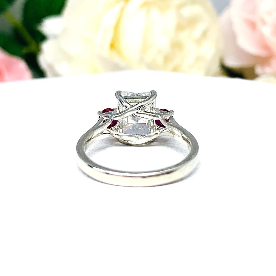 Radiant Cubic Zirconia Ruby Accents Engagement Ring