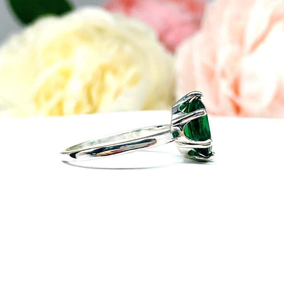 Lab Created Emerald Oval 6 Prong Ring - Sterling Silver