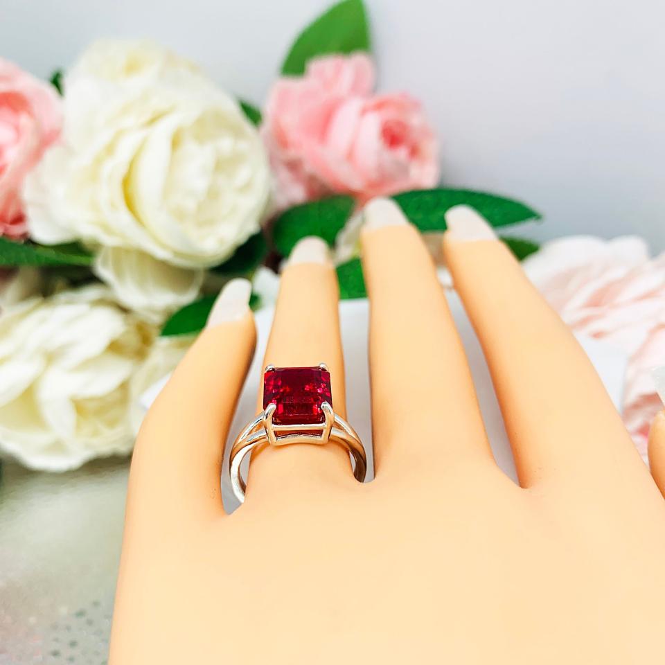 Lab Ruby 11x9mm Emerald Cut Ring