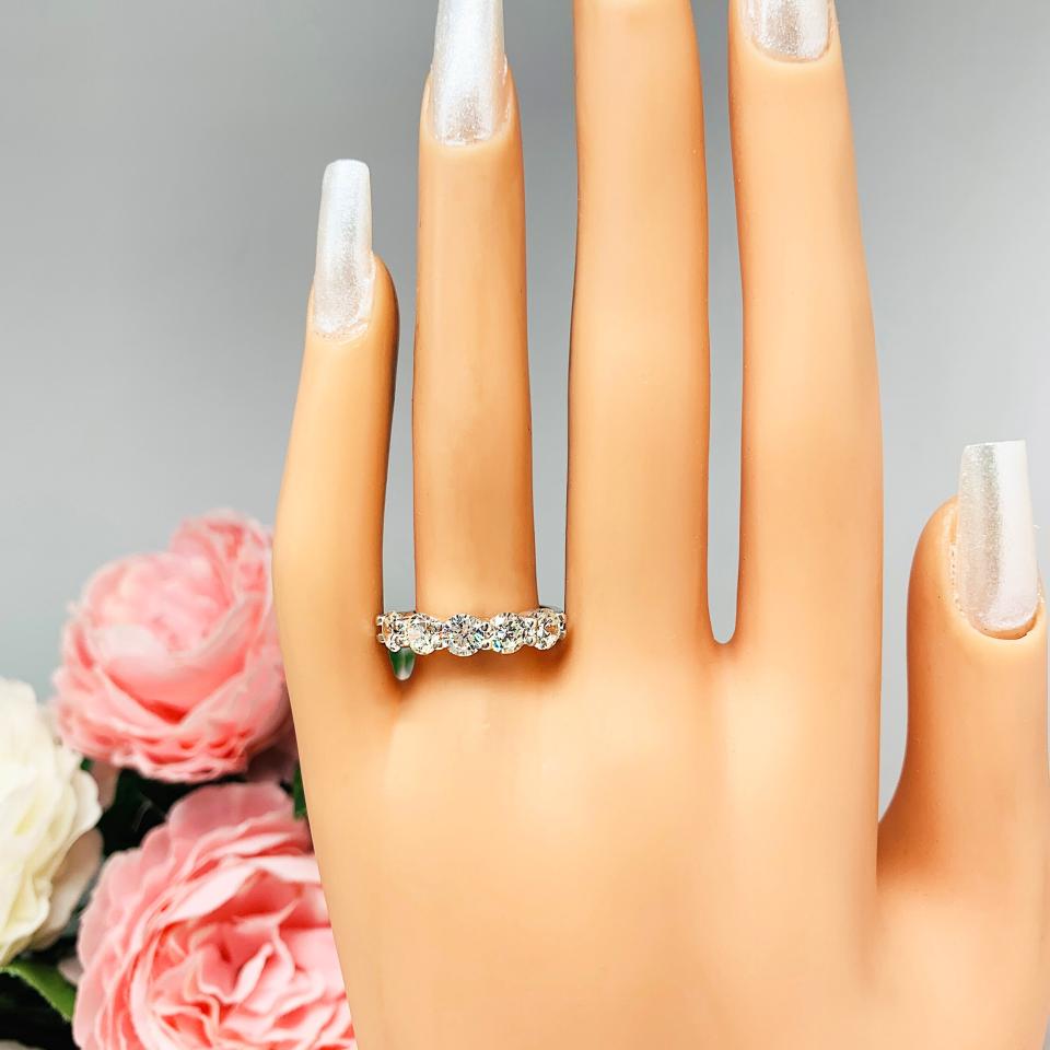 Round Near Colorless CZ Five Stone Ring 4.5mm Floating SIZES 6.5 AND 8 FINAL SALE