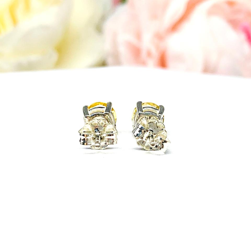 Round Genuine Golden Citrine Stud Earrings November Birthstone