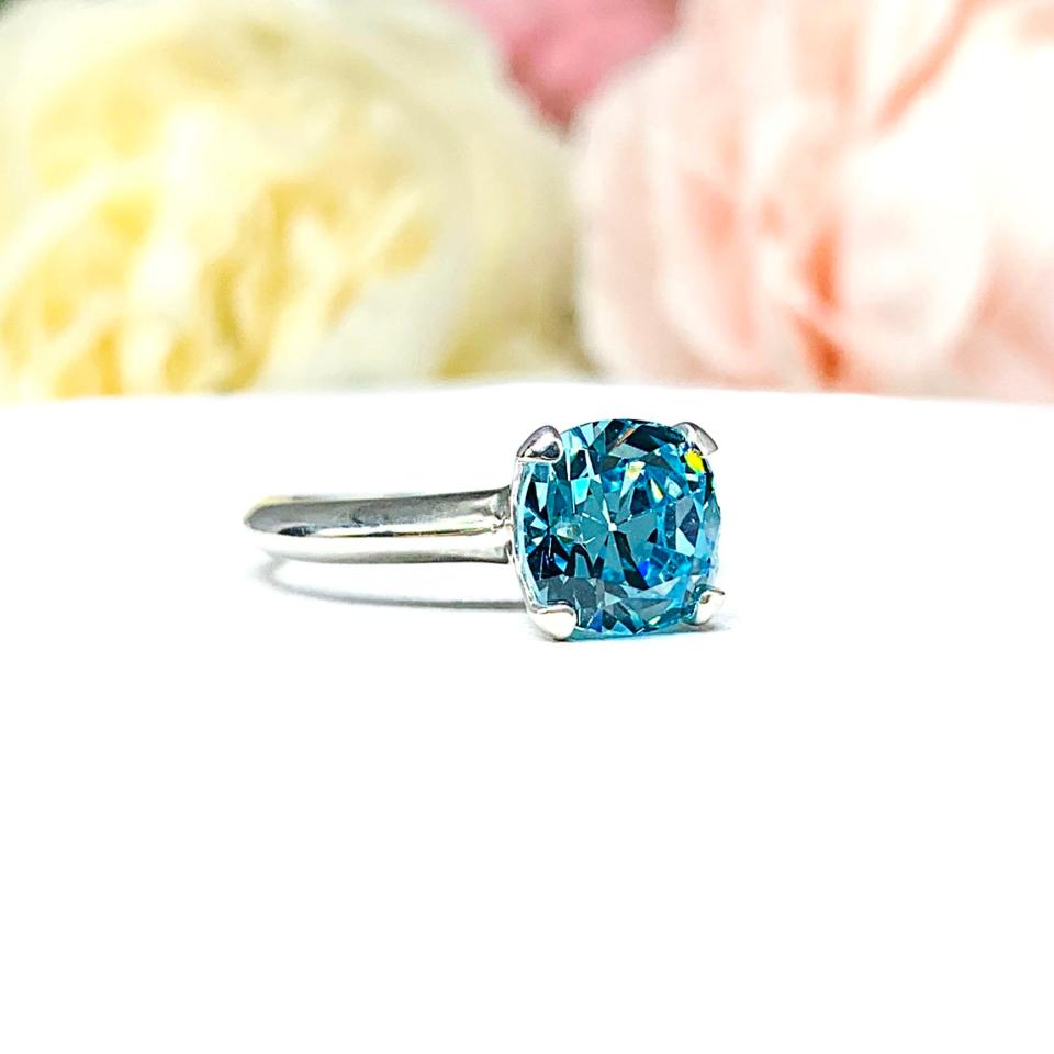 Old Mine Cut 8mm Swiss Blue Cubic Zirconia Ring