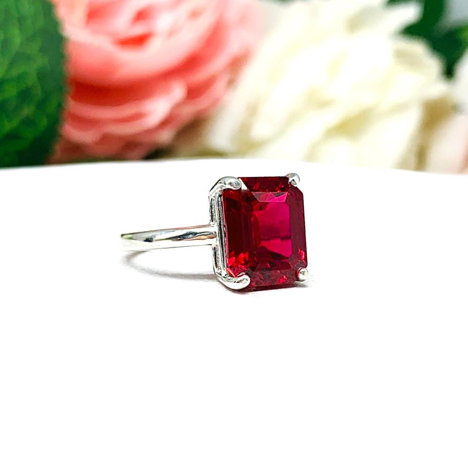 Lab Ruby 10x8mm Emerald Cut Ring