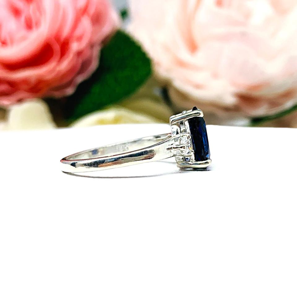 Lab Blue Sapphire Pear CZ Sterling Silver Ring