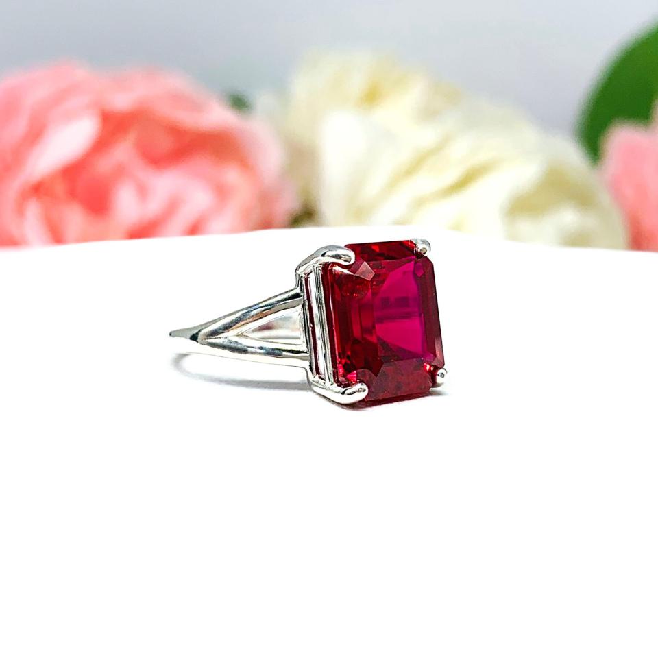 Lab Ruby 11x9mm Emerald Cut Ring