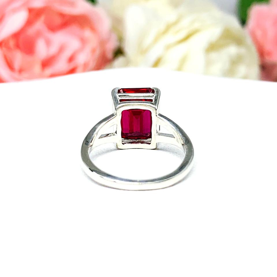 Lab Ruby 11x9mm Emerald Cut Ring
