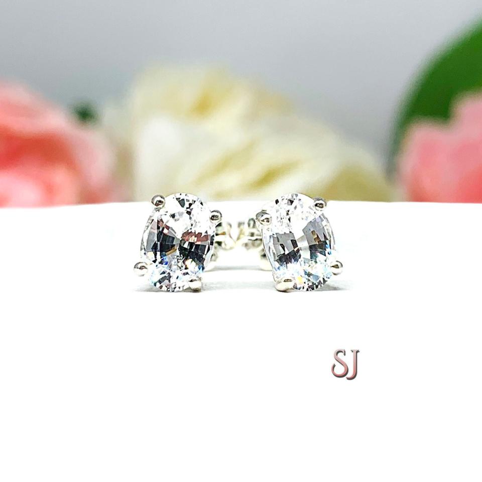 Oval Lab White Sapphire Stud Earrings