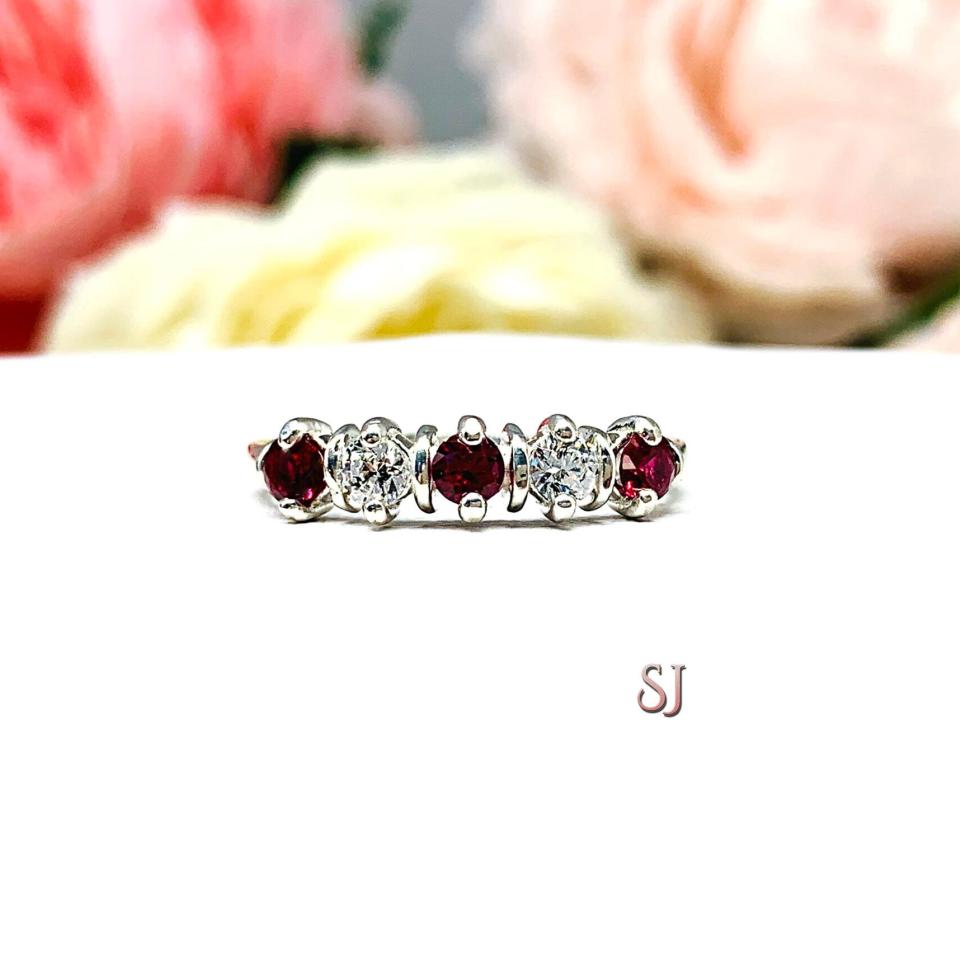 Lab Ruby CZ 3mm Round 5 Stone Ring