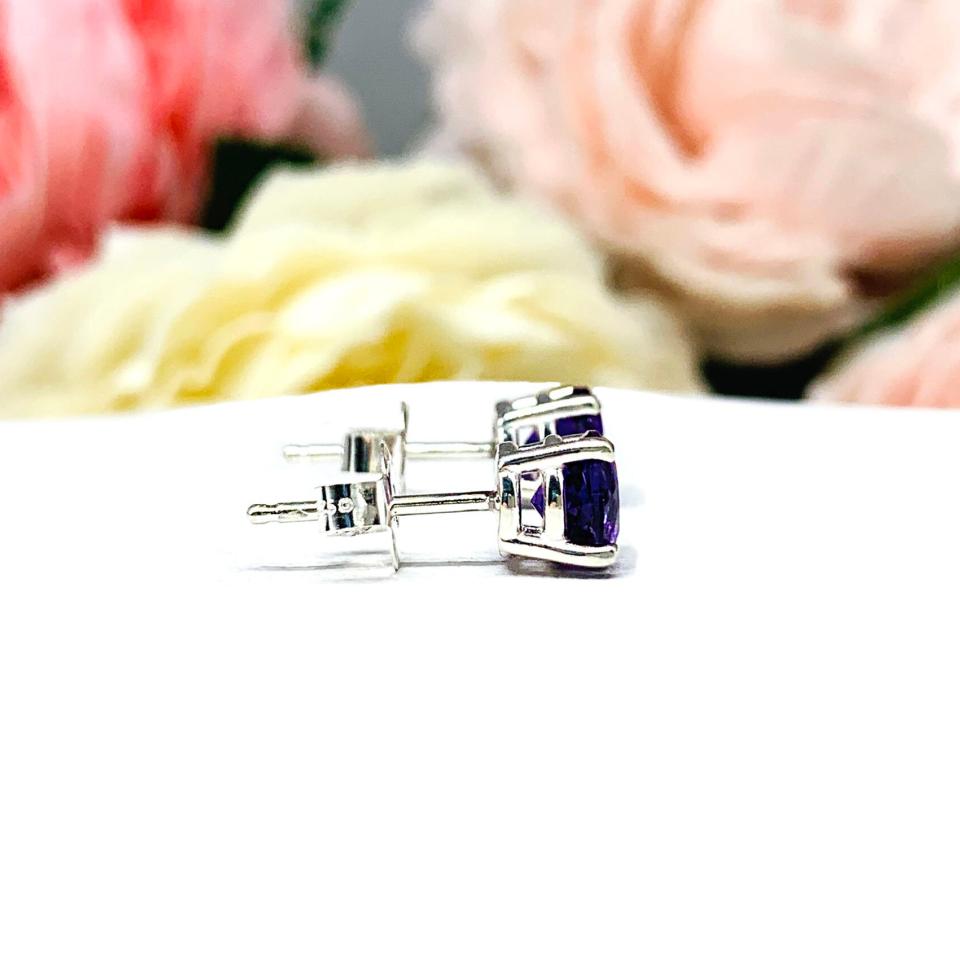 Round Natural African Amethyst February Birthstone Stud Earrings