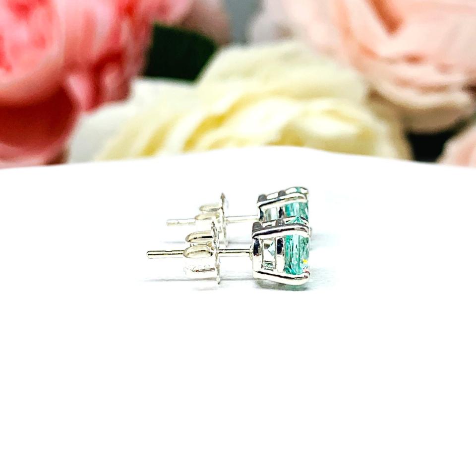 Seafoam Green Lab Spinel Stud Earrings Sterling Silver 6mm Round Basket