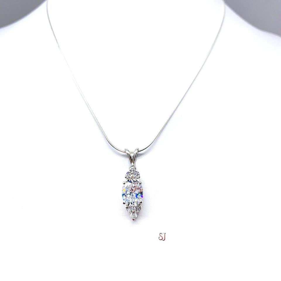 Oval Cubic Zirconia Accented Pendant With Optional Chain FINAL SALE