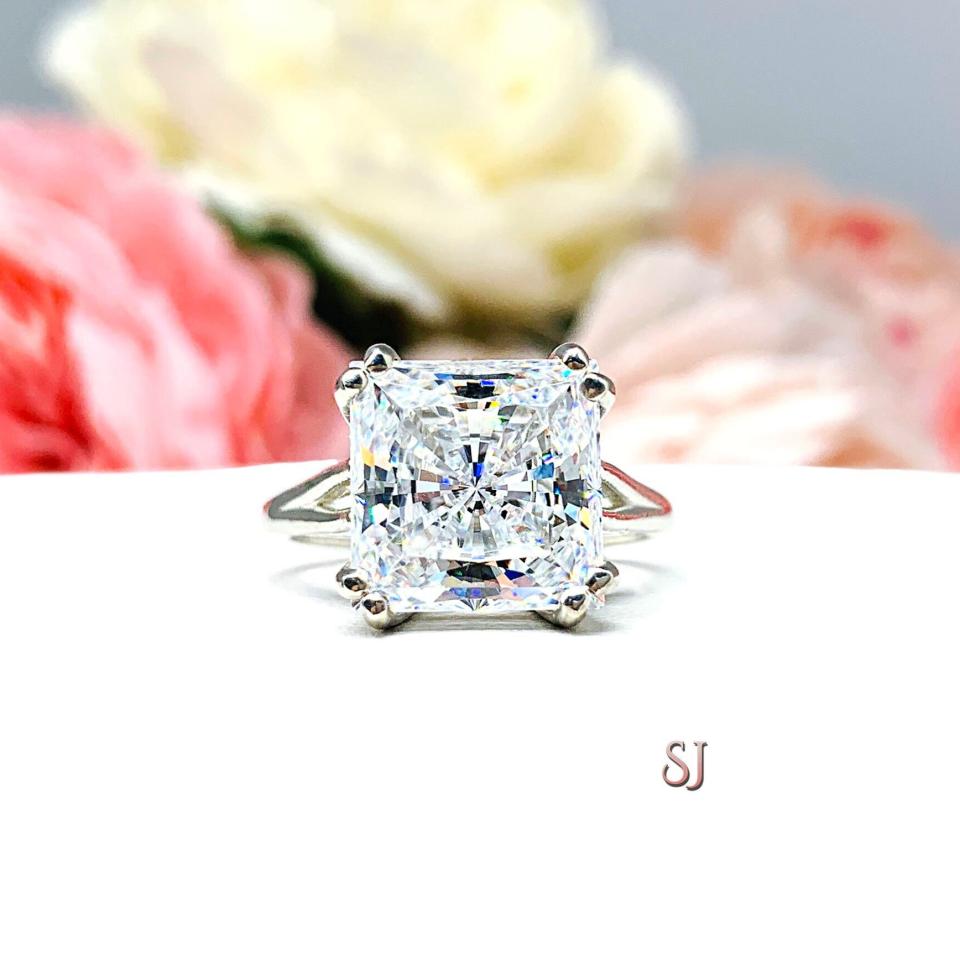 Princess Cubic Zirconia Statement Engagement Solitaire Ring